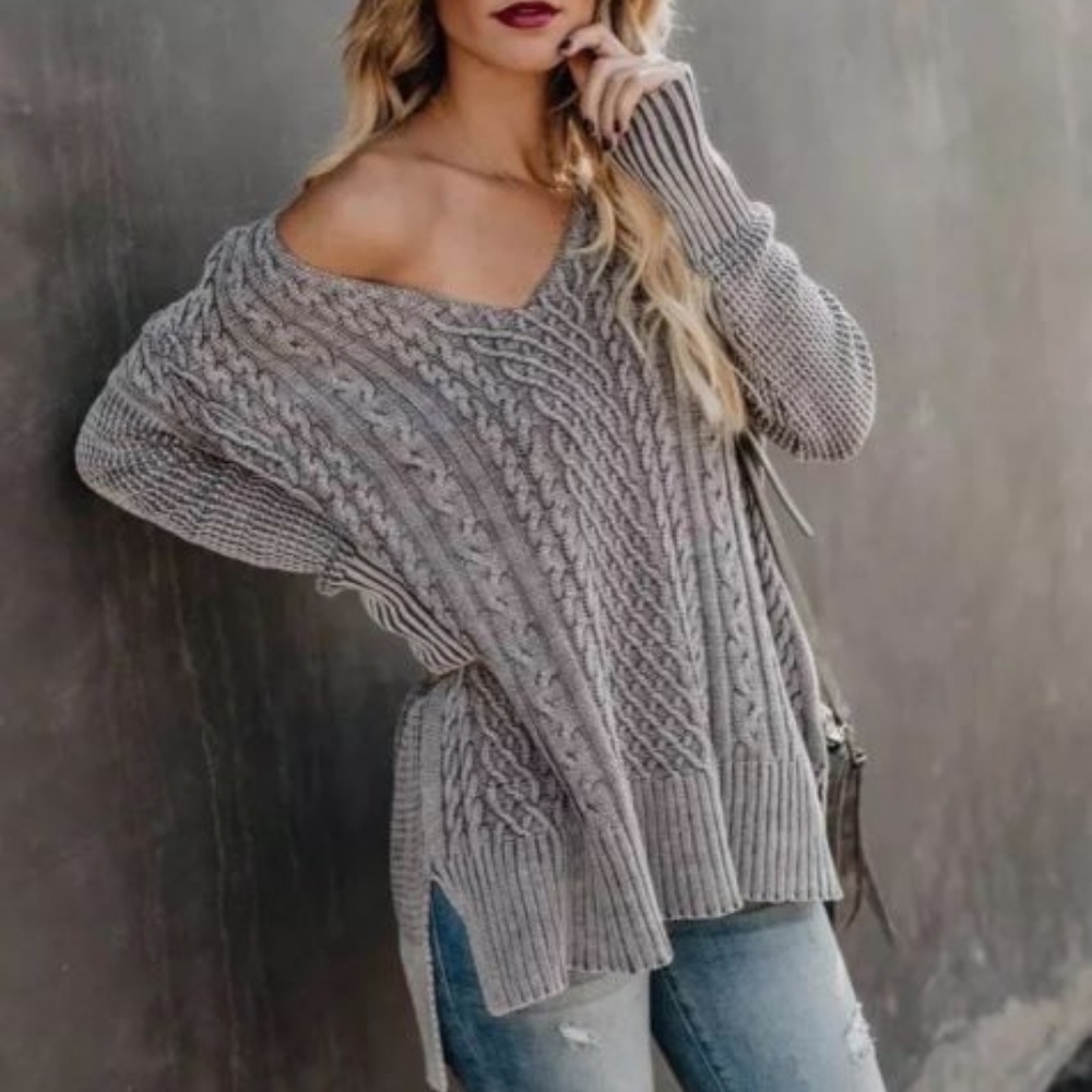 LAST ONE! Host Pick! Cable Knit Grey Sweater Top - Picture 3 of 8